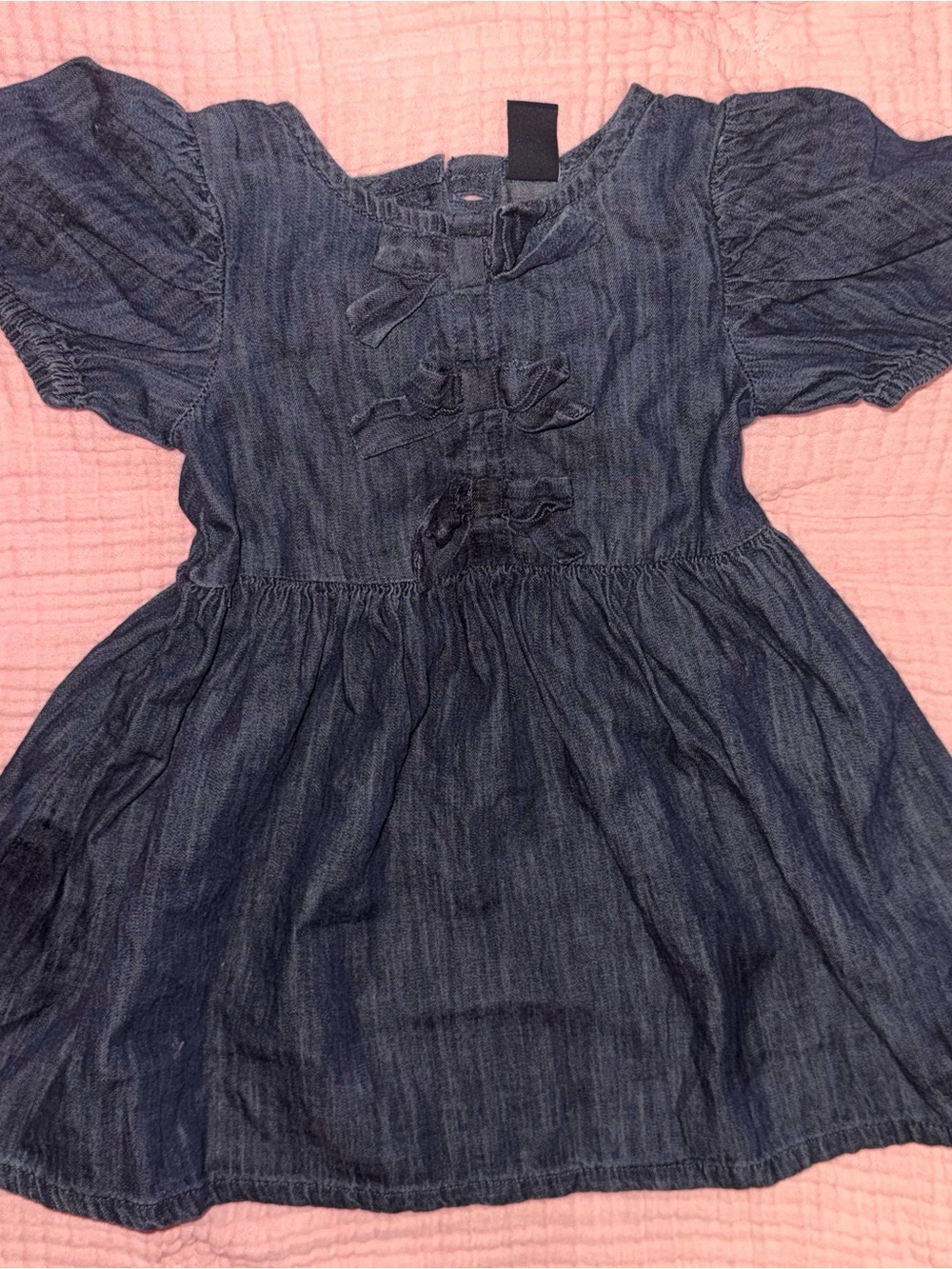 GAP Dark Blue Denim Dress with Puff Sleeves